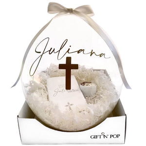 Personalised Luxe Stuffed Gift Balloon hamper sydney gifts birthday present customised chocolates cash proposal christening moet preserved flowers occasion events bible candle rosary beads baptism confirmation christening holy communion